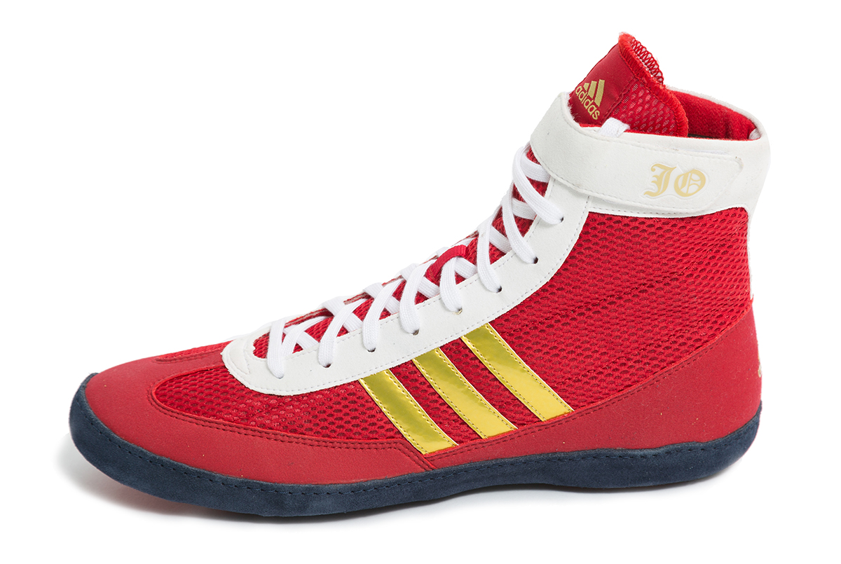 adidas JO Combat Speed Wrestling Shoes, color: Red/White/Gold - Click Image to Close